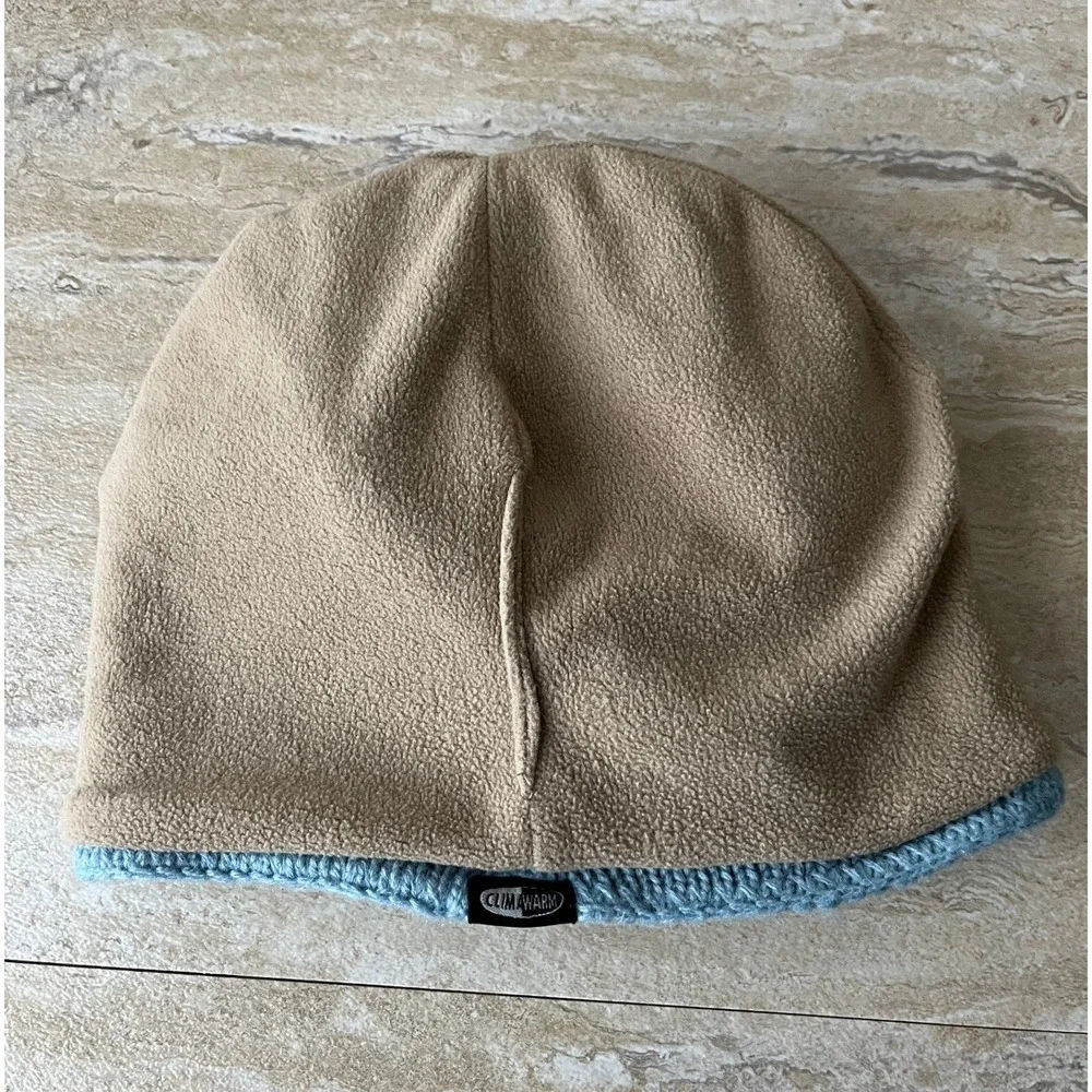 Adidas Beanie Mens OS Blue Striped Crochet Knit Fleece Lined ClimaWarm